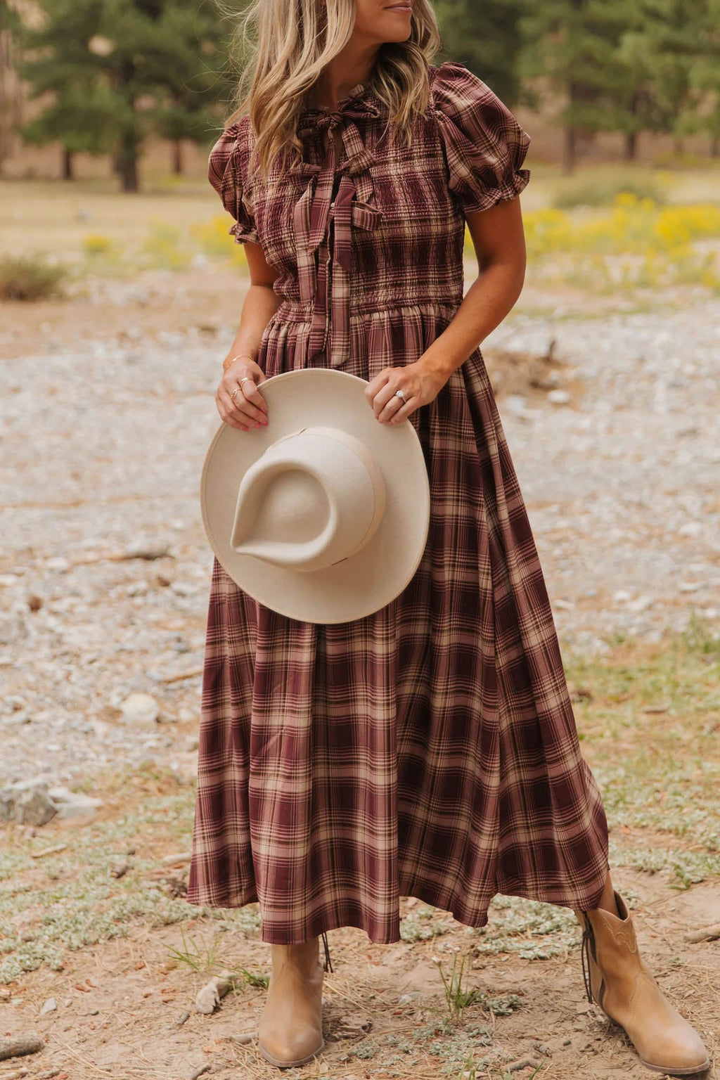 Plaid Knot Front Midi Dress