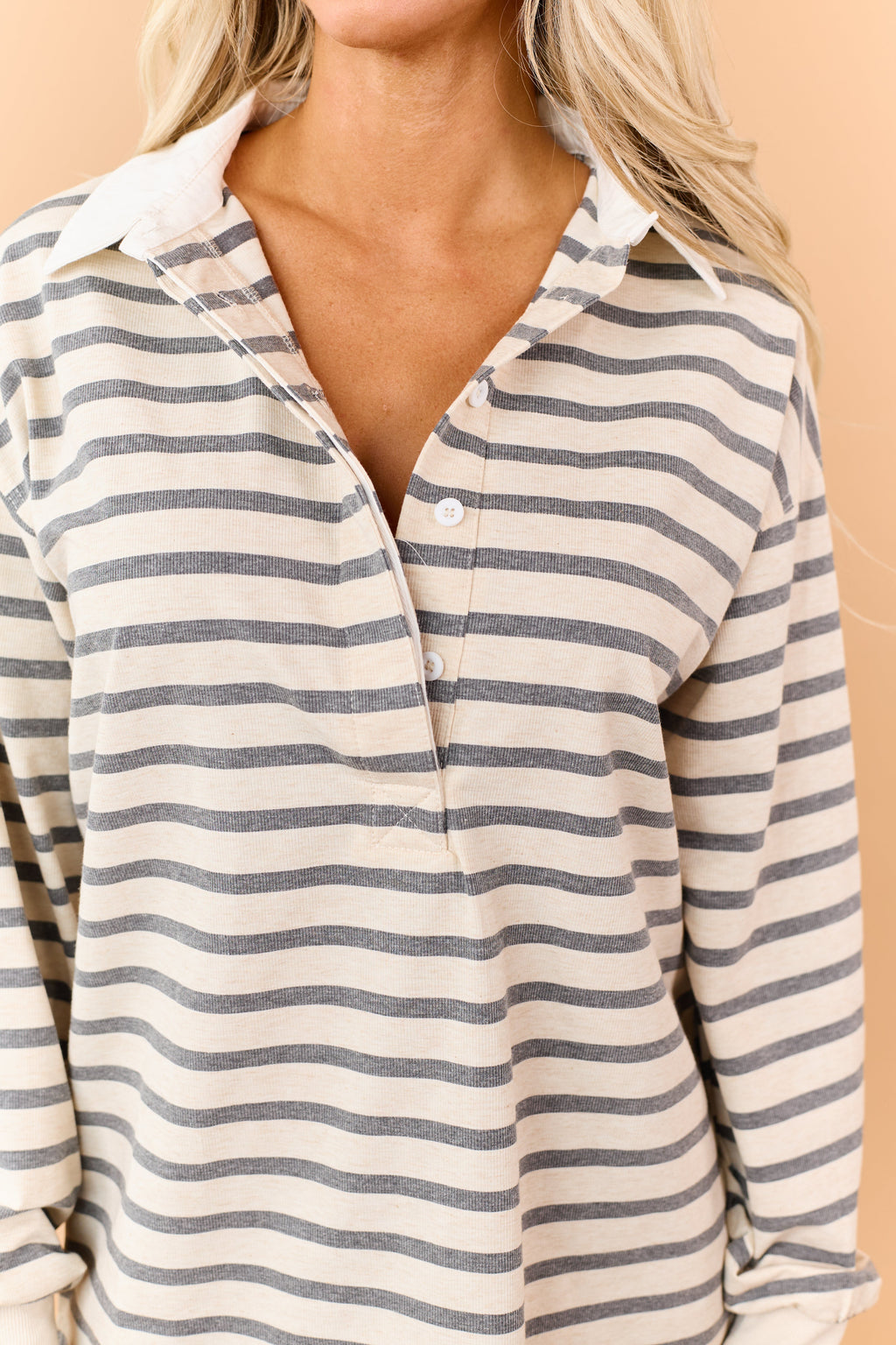 Striped Polo Long Sleeve Top