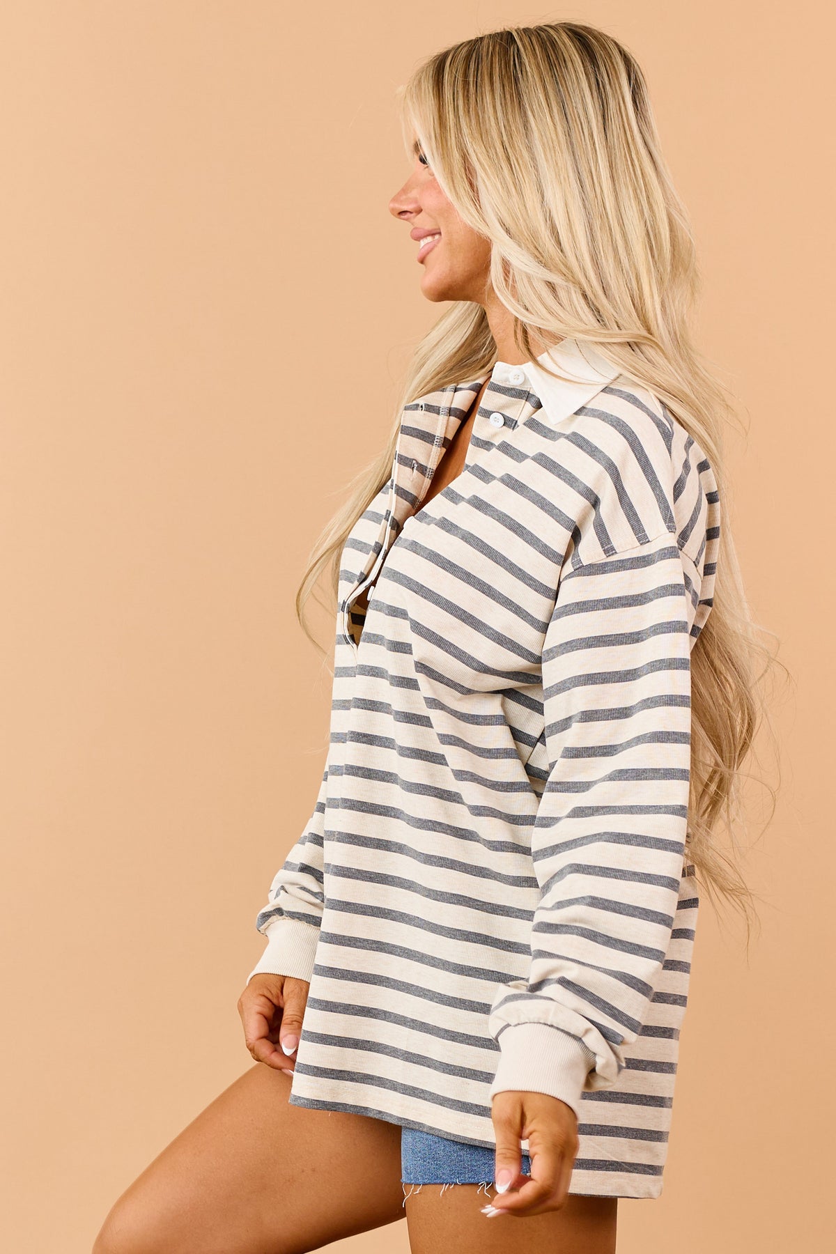 Striped Polo Long Sleeve Top