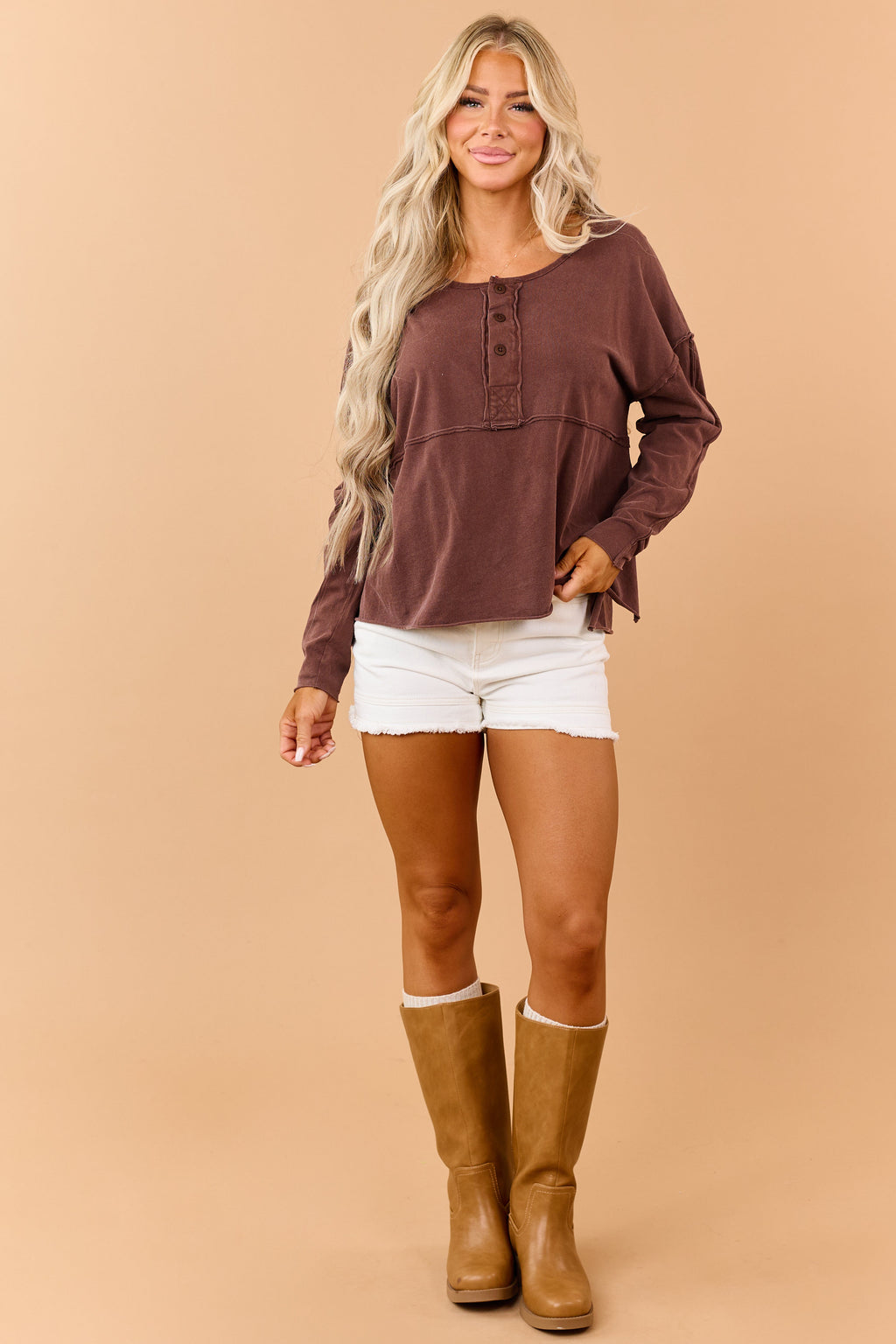 Raw Seam Henley Top