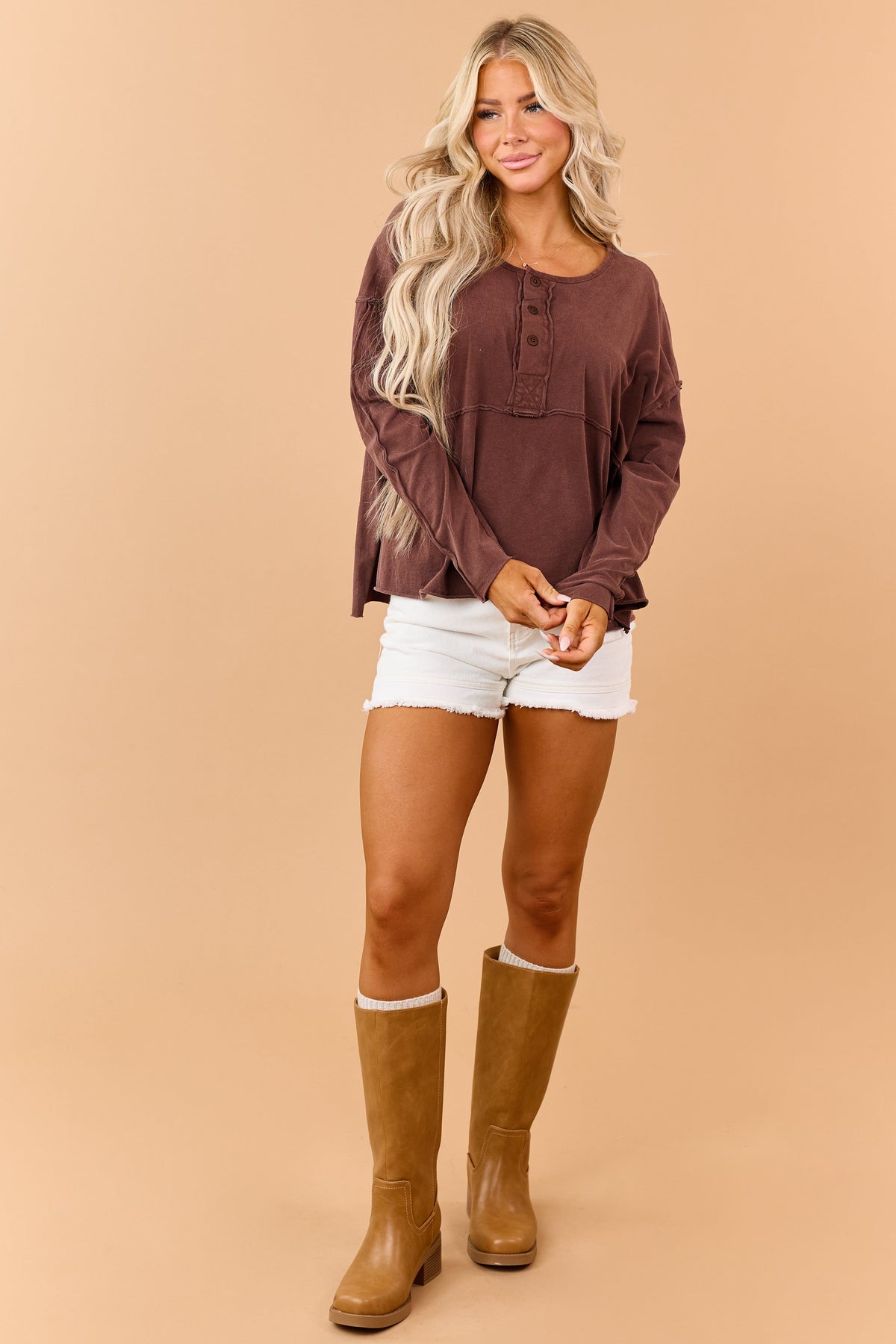 Raw Seam Henley Top