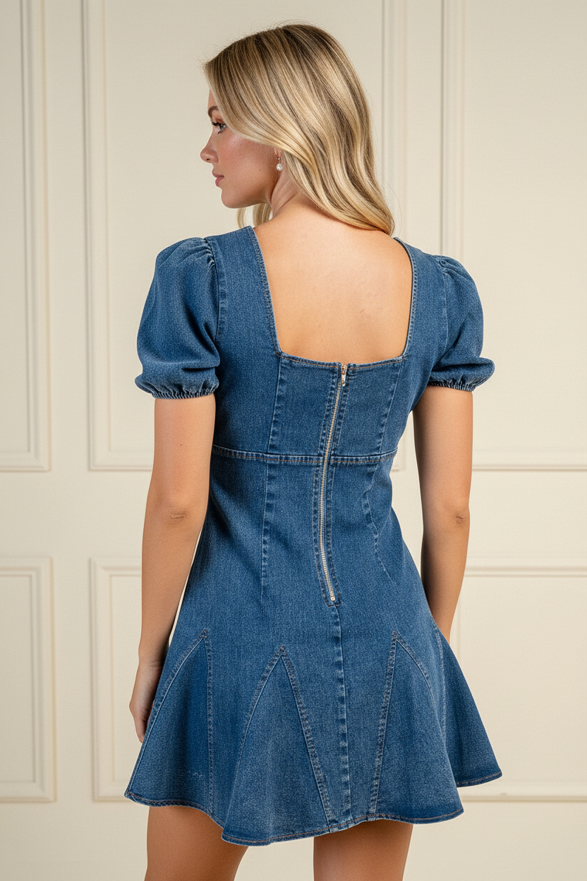 Puff Sleeve Denim Mini Dress