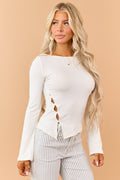 Buttoned Side Slit Knit Top
