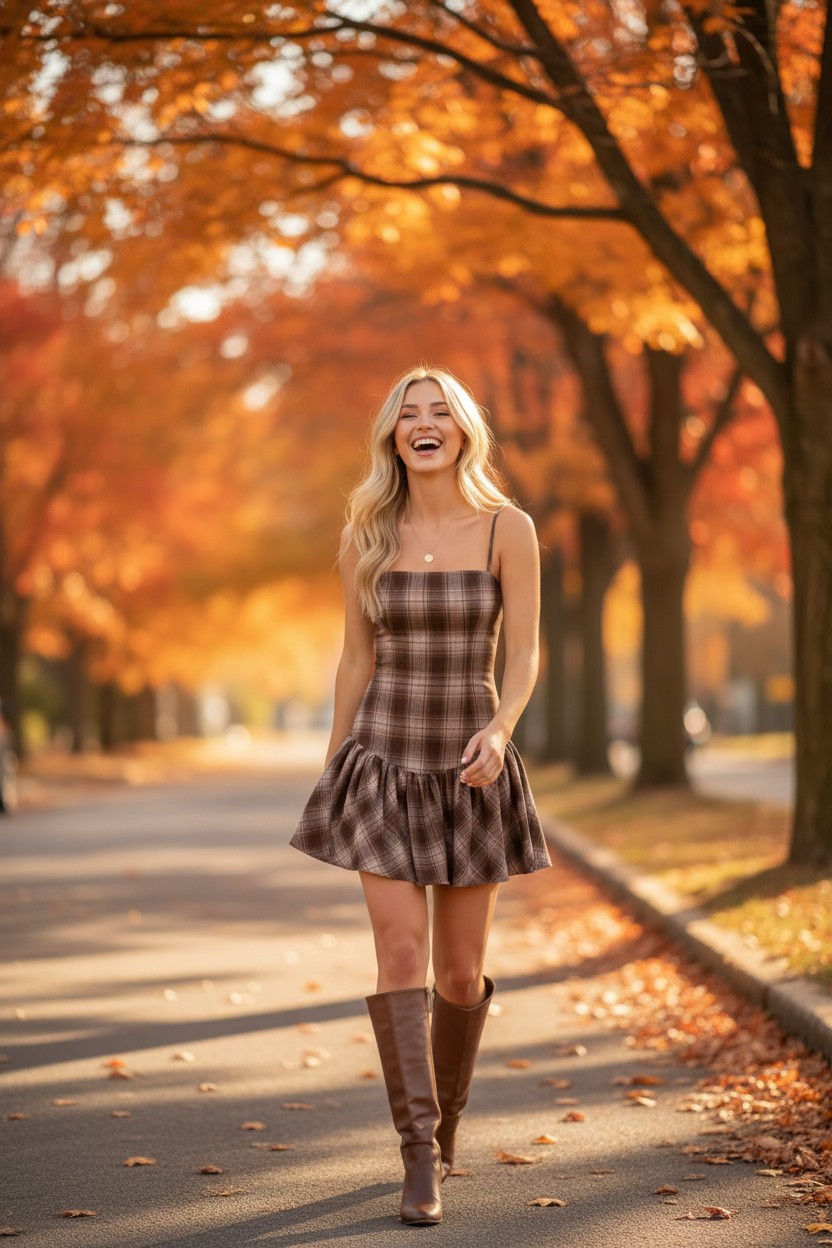Plaid Drop Waist Mini Dress