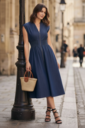 Smocked Denim Midi Dress