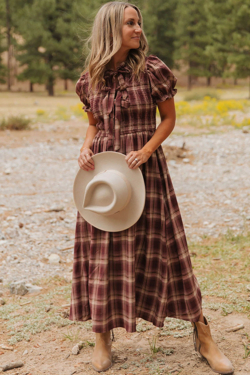 Plaid Knot Front Midi Dress