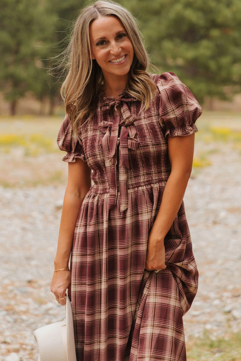 Plaid Knot Front Midi Dress
