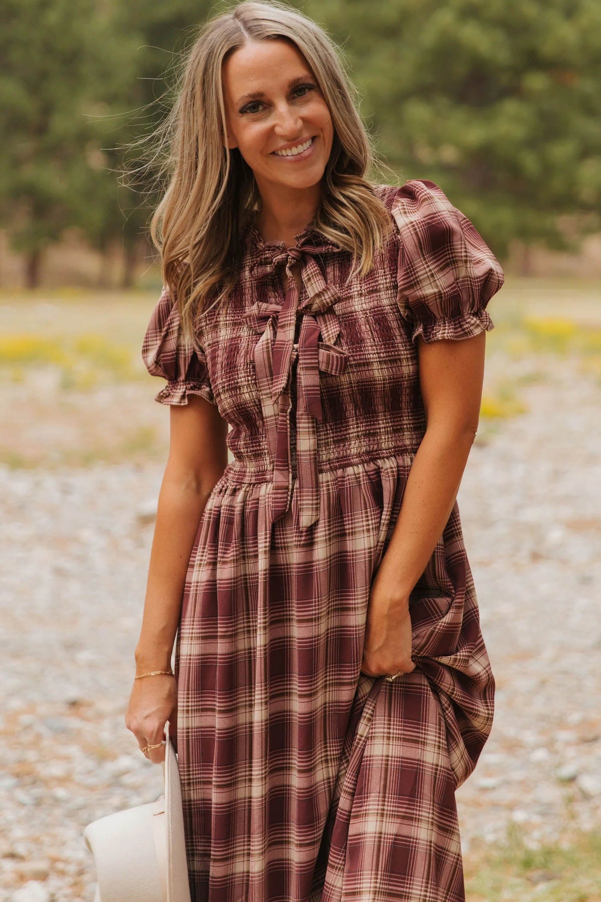 Plaid Knot Front Midi Dress