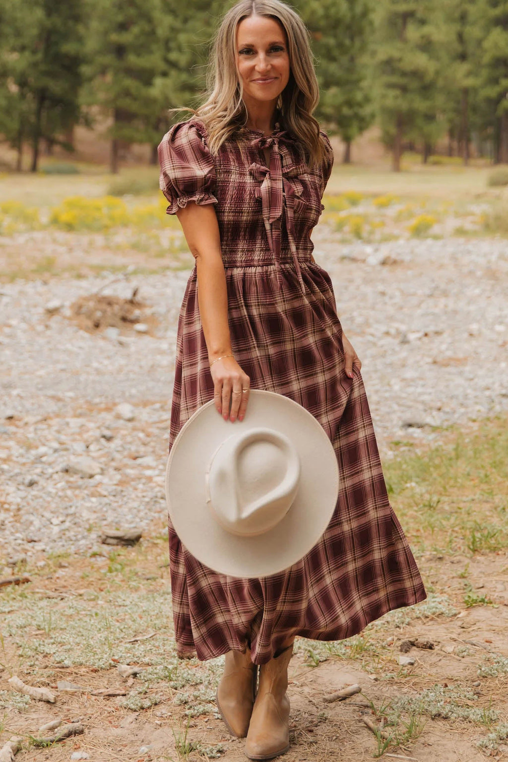 Plaid Knot Front Midi Dress