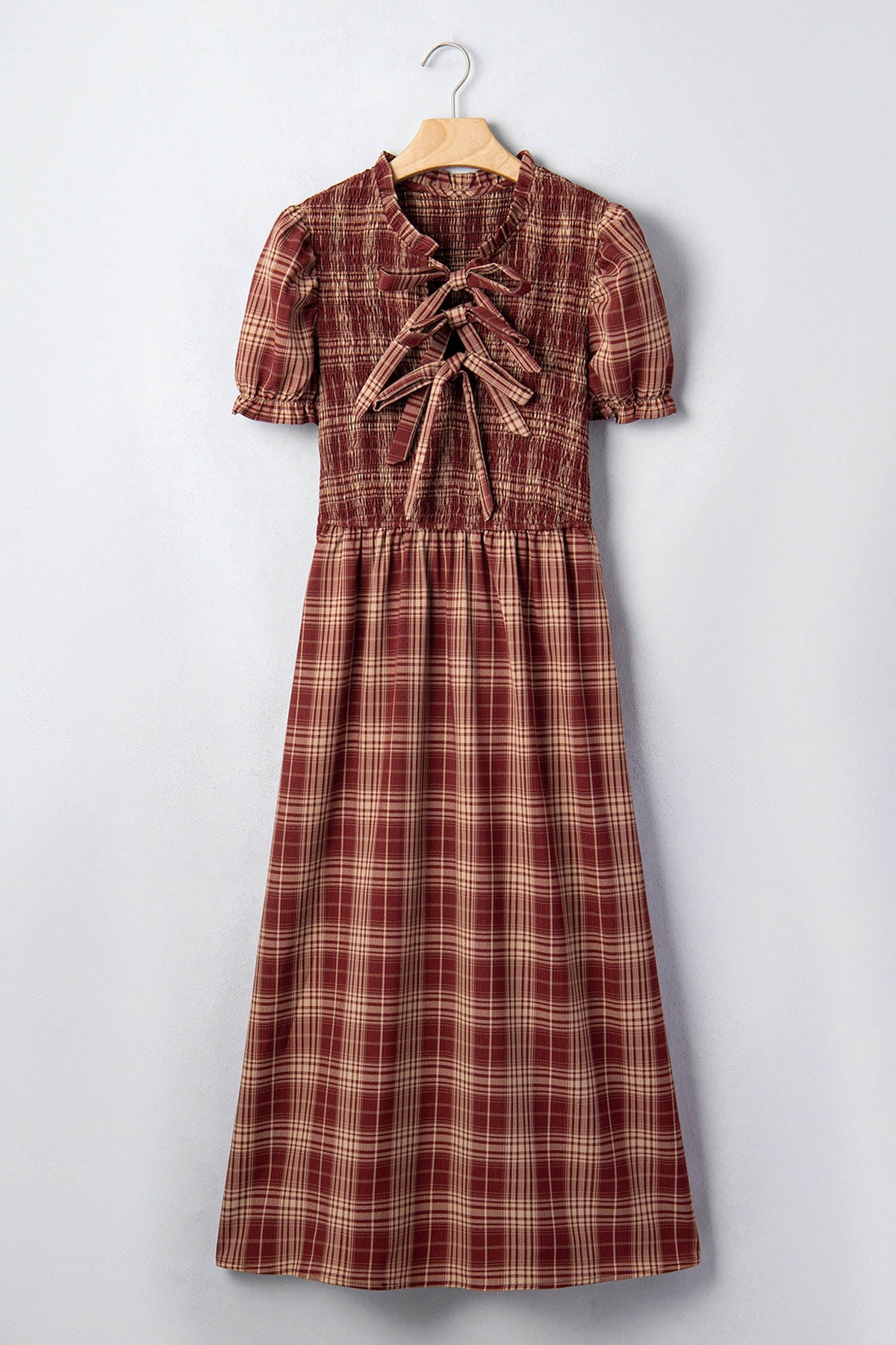 Plaid Knot Front Midi Dress