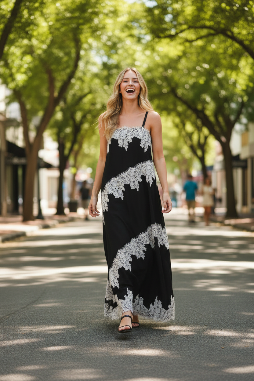 Lace Trim Maxi Dress