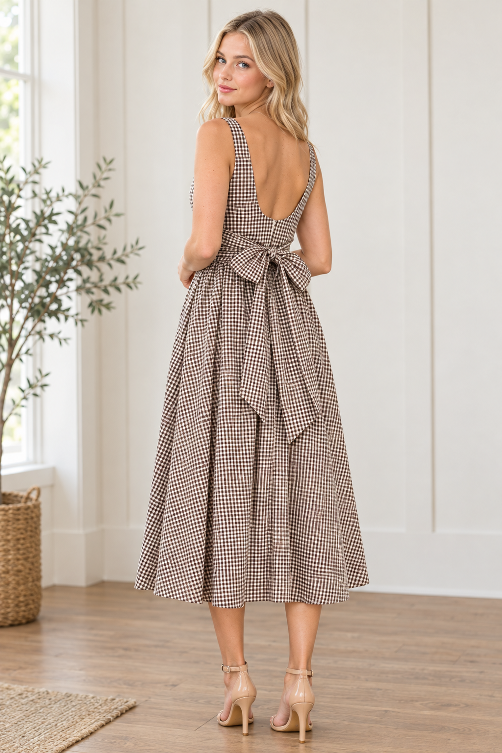 Gingham Bow Back Midi Dress