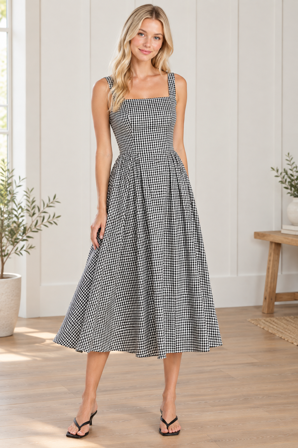 Gingham Bow Back Midi Dress