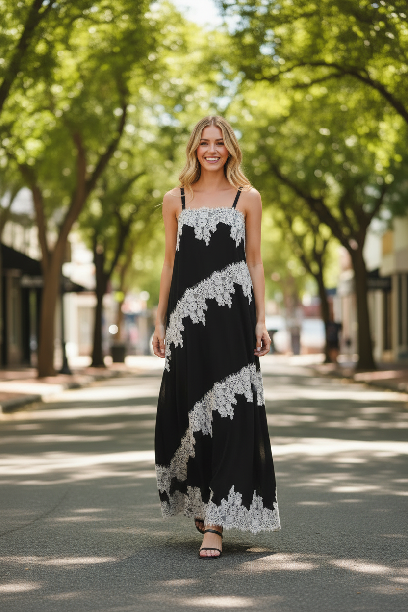 Lace Trim Maxi Dress