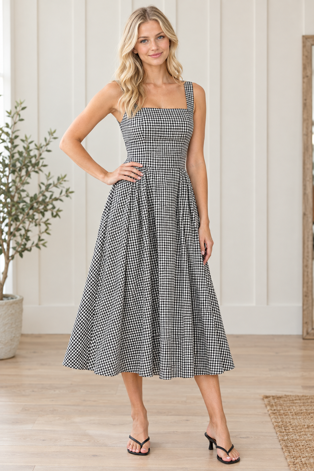 Gingham Bow Back Midi Dress