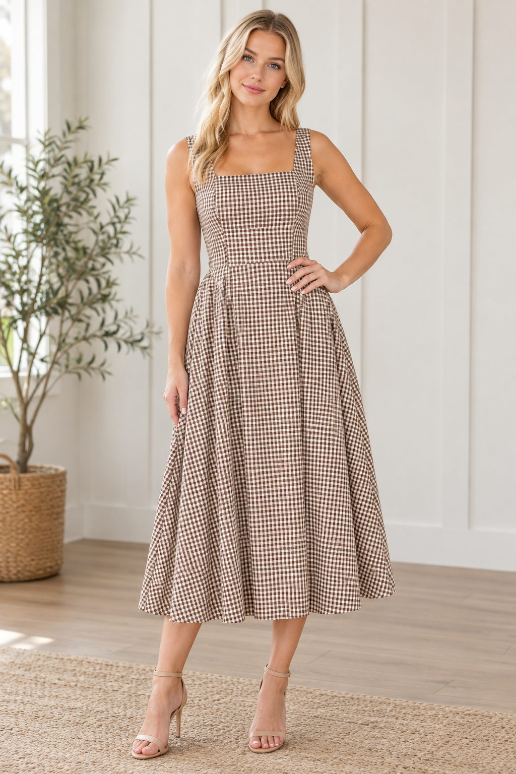 Gingham Bow Back Midi Dress