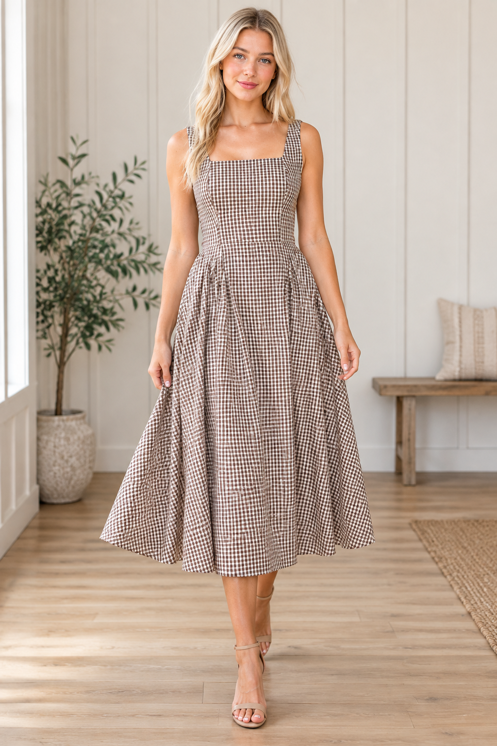 Gingham Bow Back Midi Dress