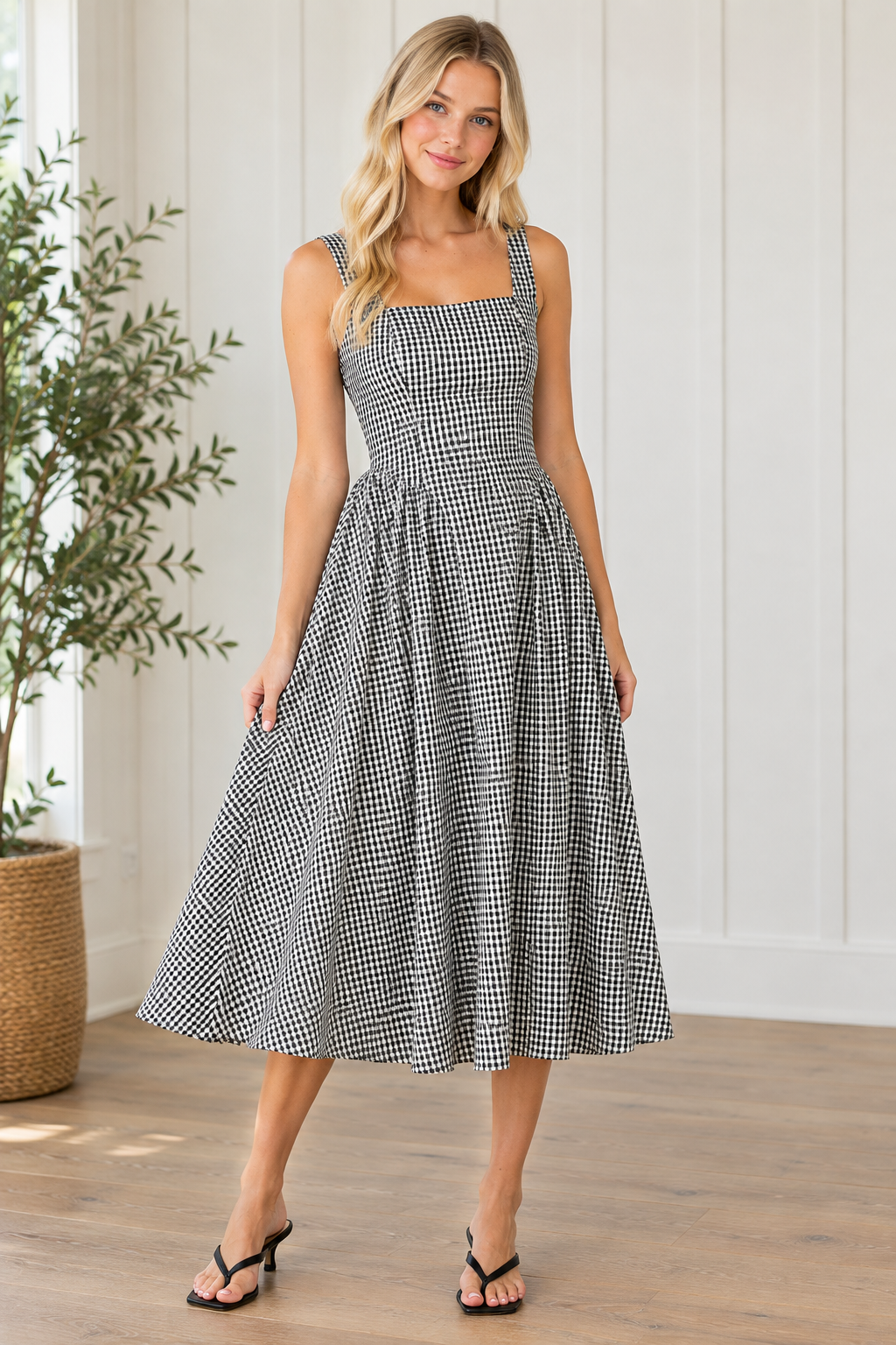 Gingham Bow Back Midi Dress