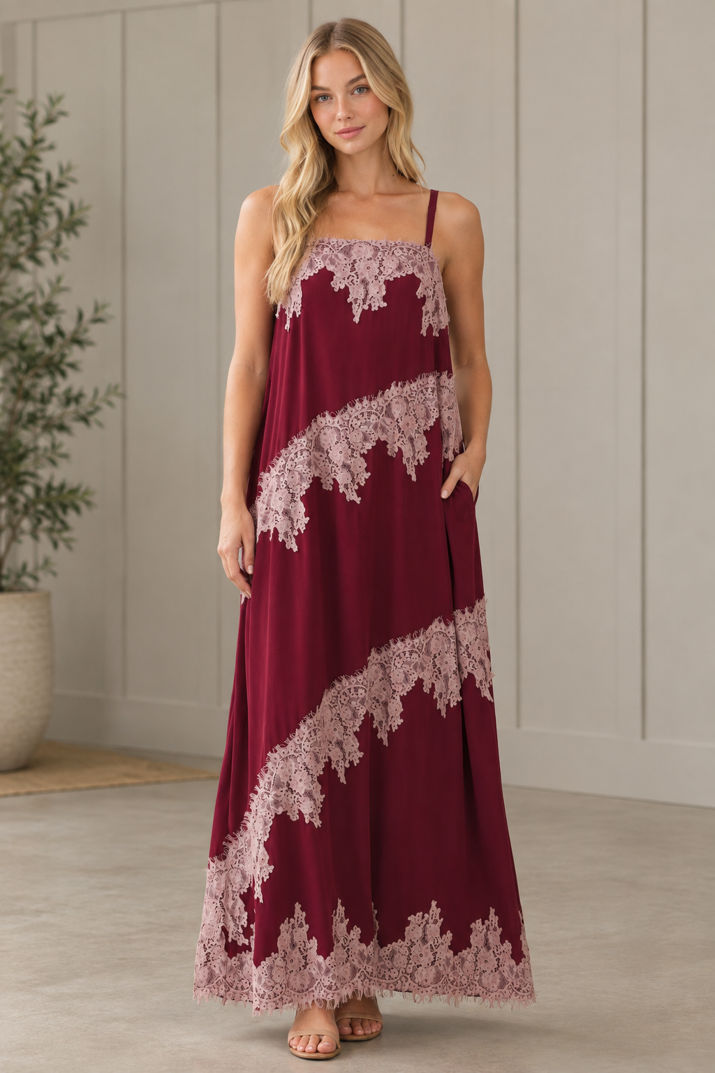 Lace Trim Maxi Dress