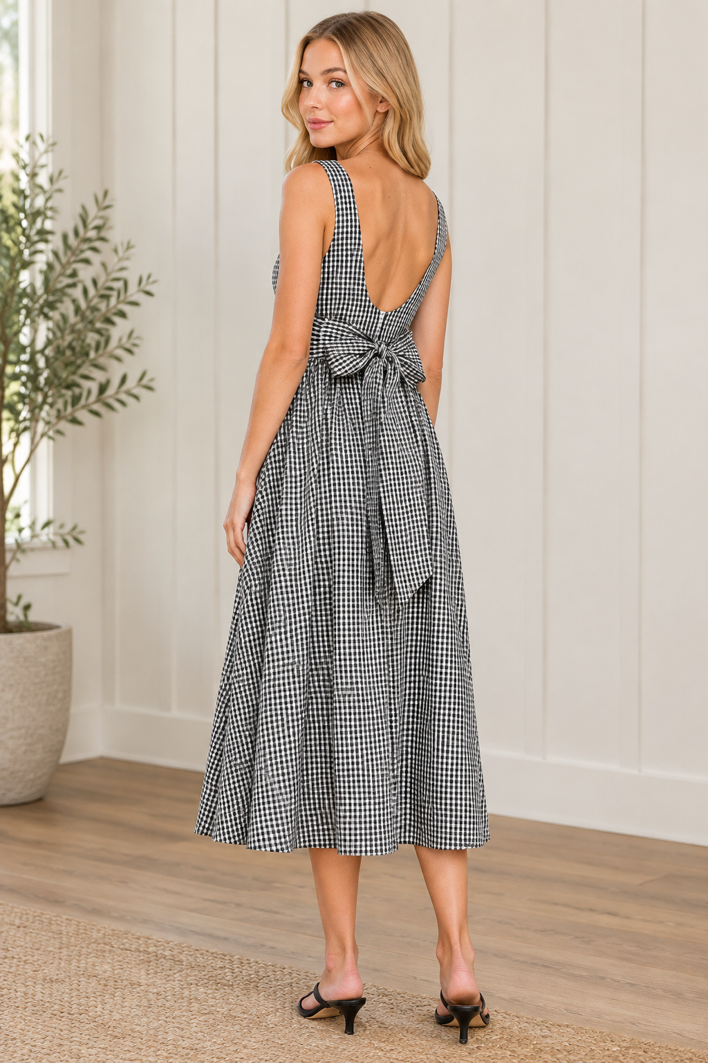 Gingham Bow Back Midi Dress
