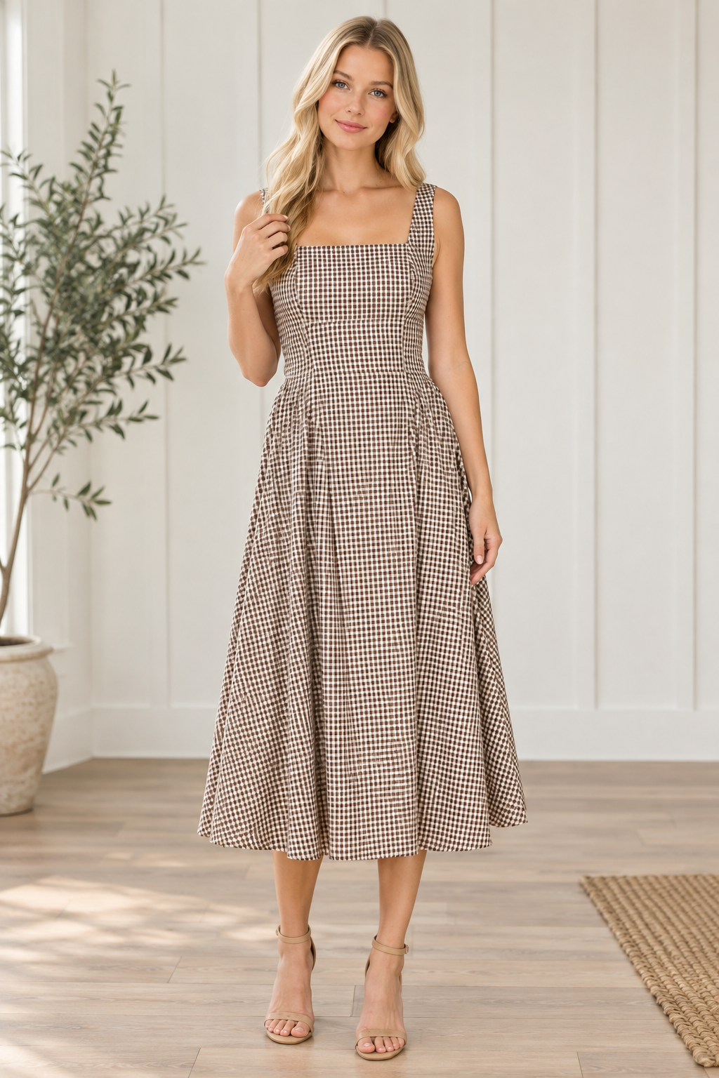 Gingham Bow Back Midi Dress
